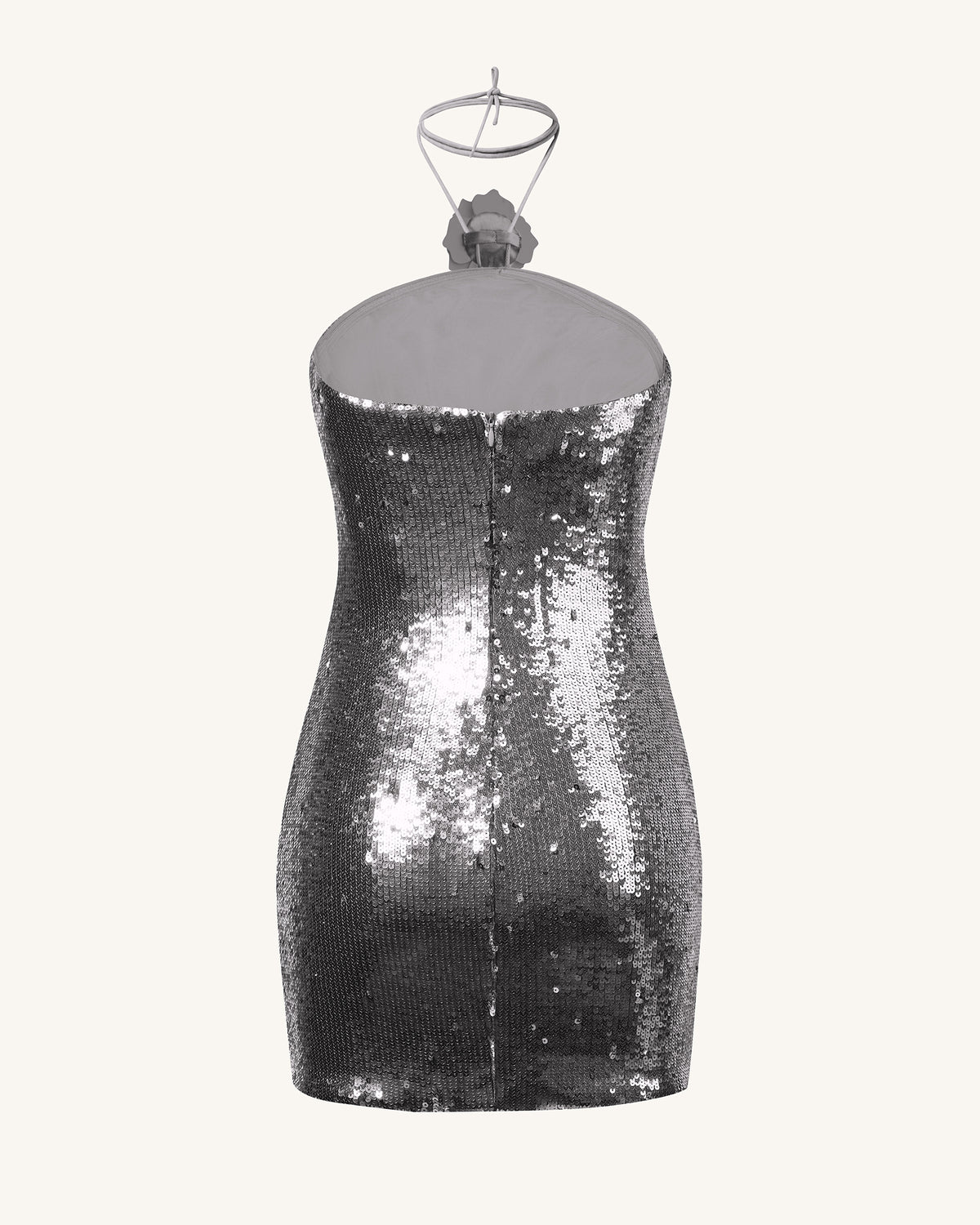 Burgundy Silver Sequinned Halter Mini Dress - Silver - view 5