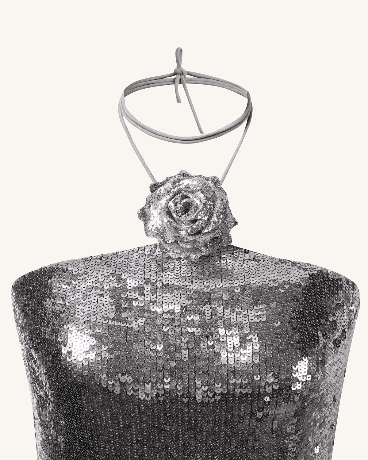 Burgundy Silver Sequinned Halter Mini Dress - Silver - view 6