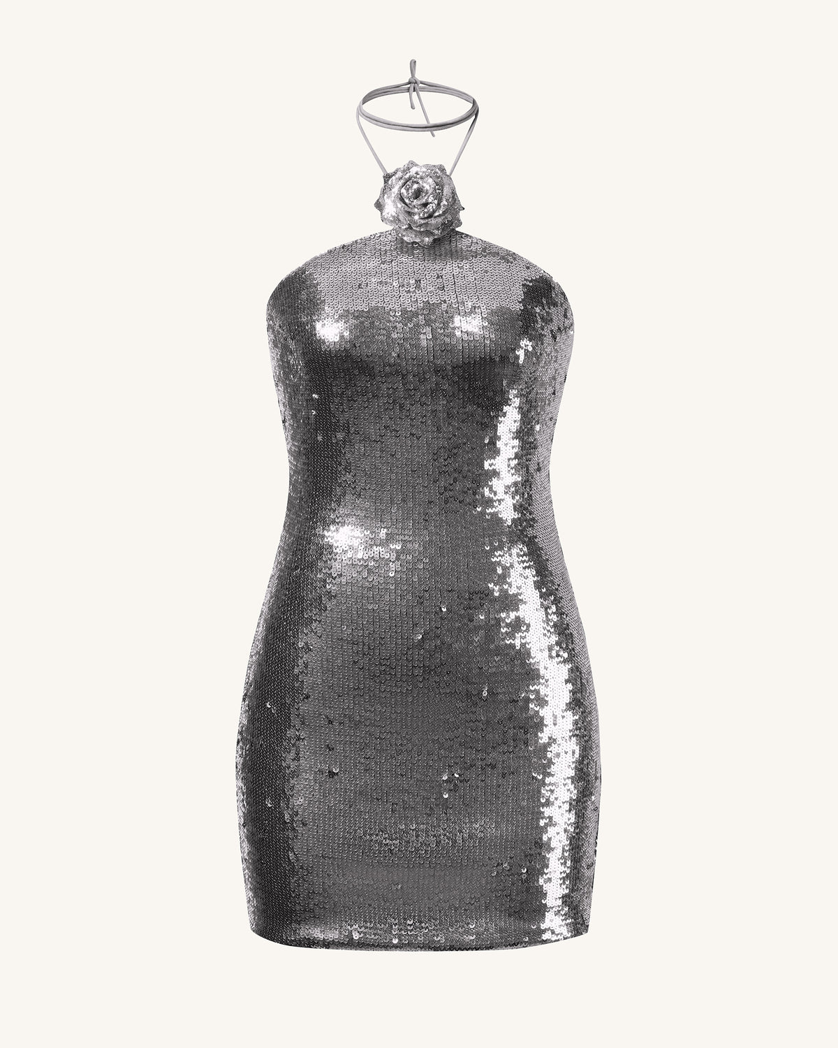 Burgundy Silver Sequinned Halter Mini Dress - Silver - view 4
