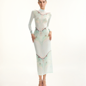 Moth Sheer Mesh Gown - Green/Beige - view 1