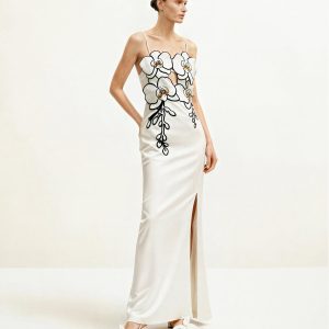 Orchid Embroidered Dress - White/Black - view 1