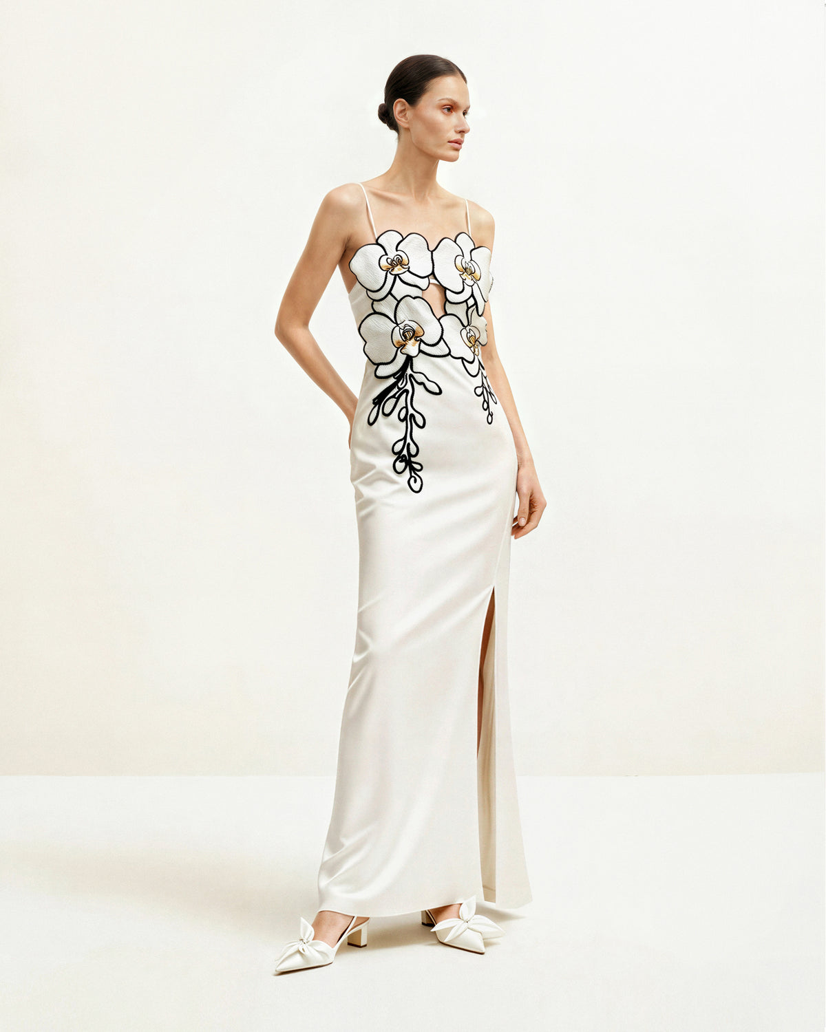 Orchid Embroidered Dress - White/Black - view 1