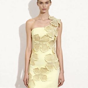 Crochet Floral Appliqué Mini Dress - Yellow - view 1