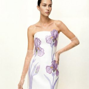 Iris Floral Print Strapless Dress - White - view 1