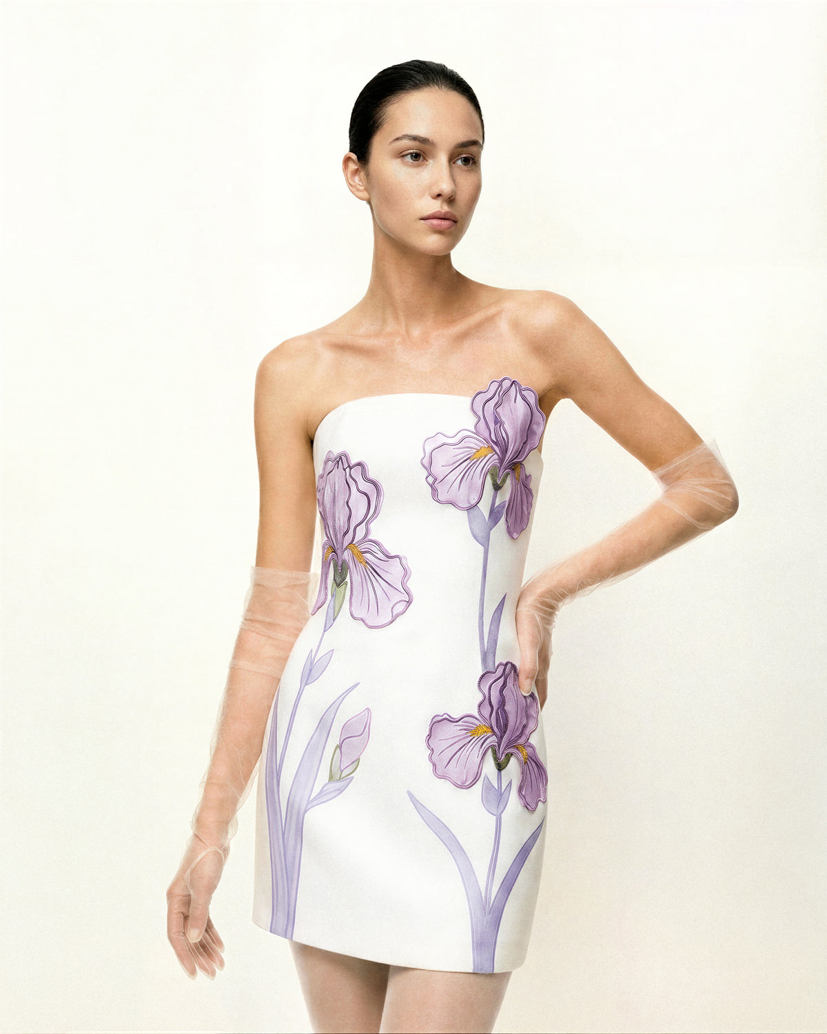 Iris Floral Print Strapless Dress - White - view 1