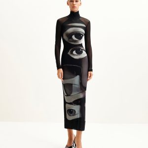 Sophia Eye Print Mesh Dress - Black/White - view 1