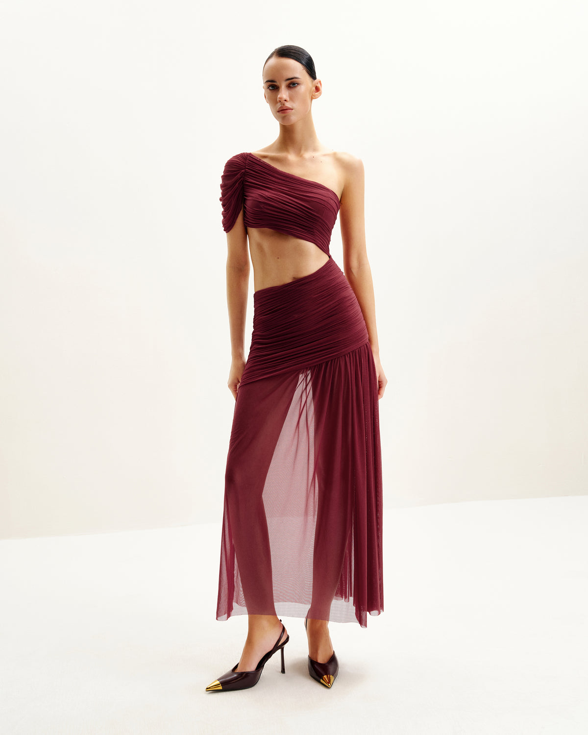 Mia Pleated Mesh Dress - Burgundy - view 1