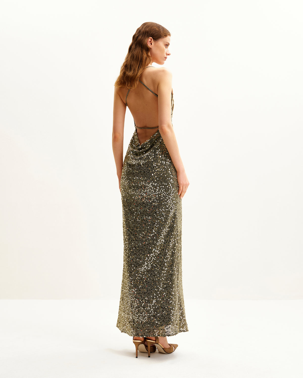 Araminta Sequined Gown with Floral Details - Gold - view 2