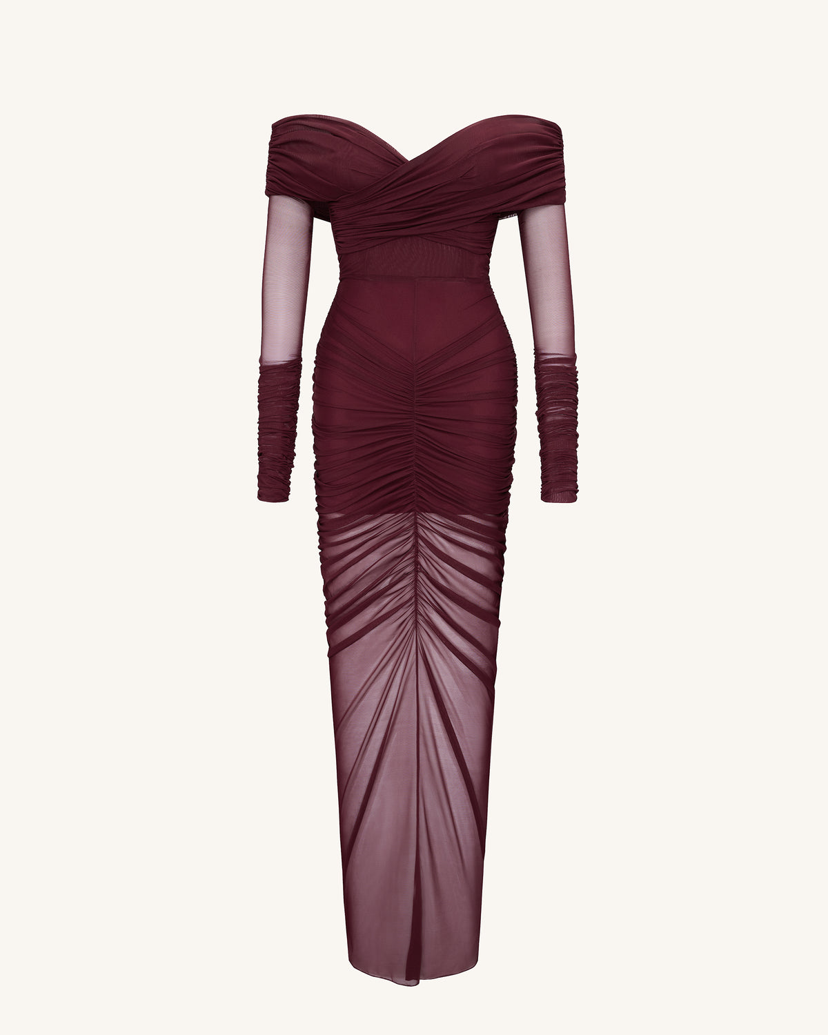Emily Elegant Off-Shoulder Ruched Gown - Red - view 2