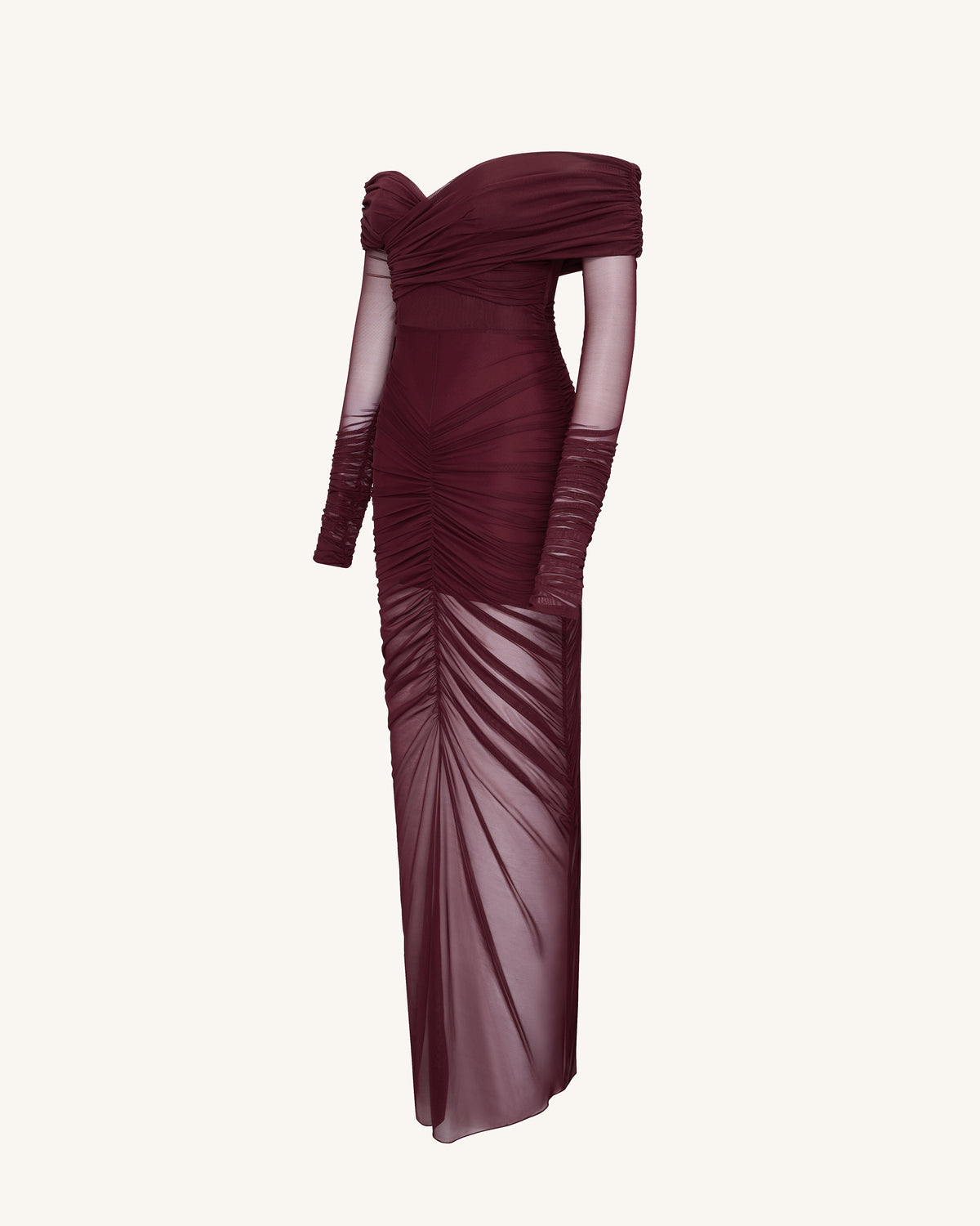 Emily Elegant Off-Shoulder Ruched Gown - Red - view 3