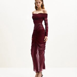 Emily Elegant Off-Shoulder Ruched Gown - Red - view 1