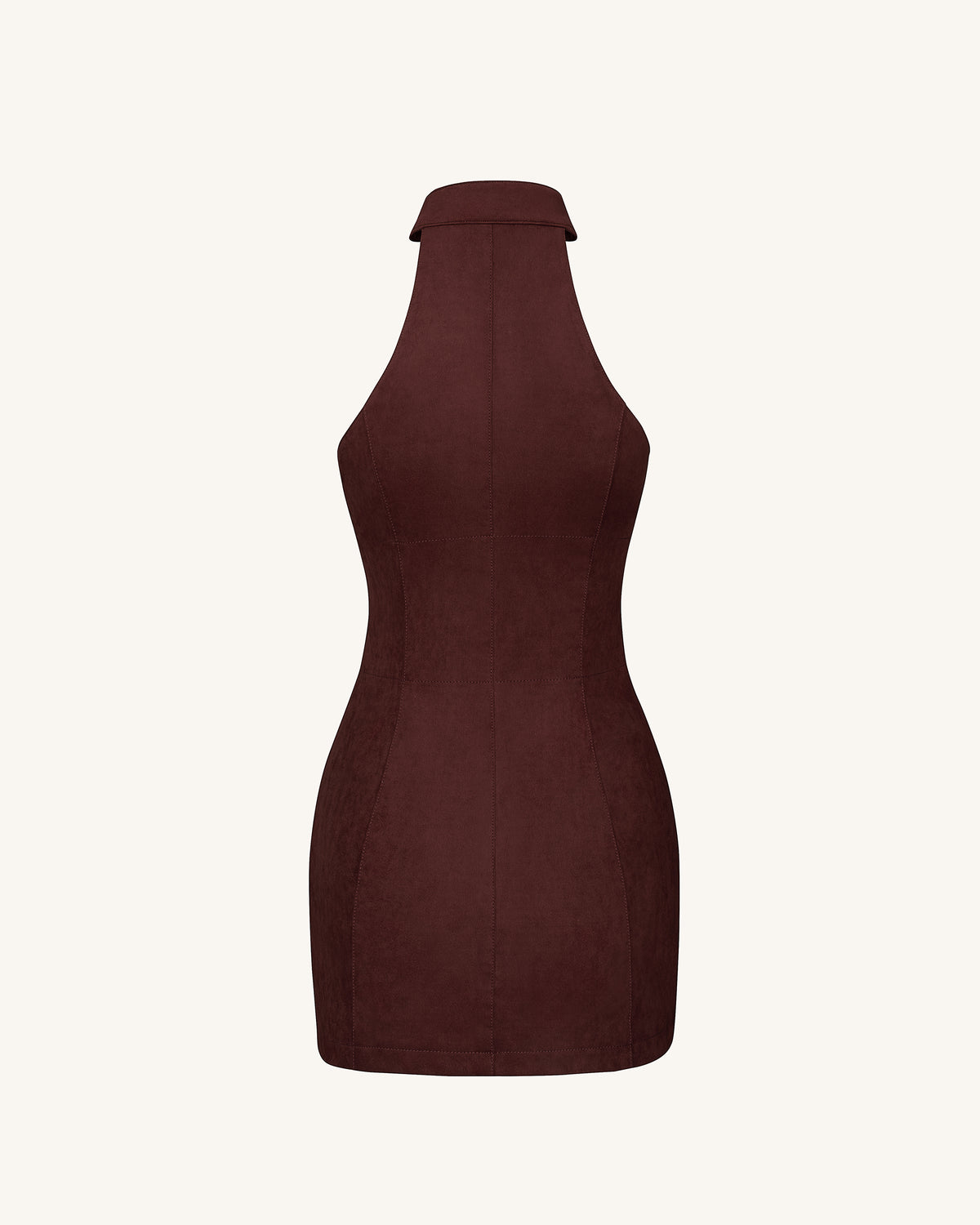 Ruby Halter Neck Zipper Mini Dress - Coffee Red - view 4