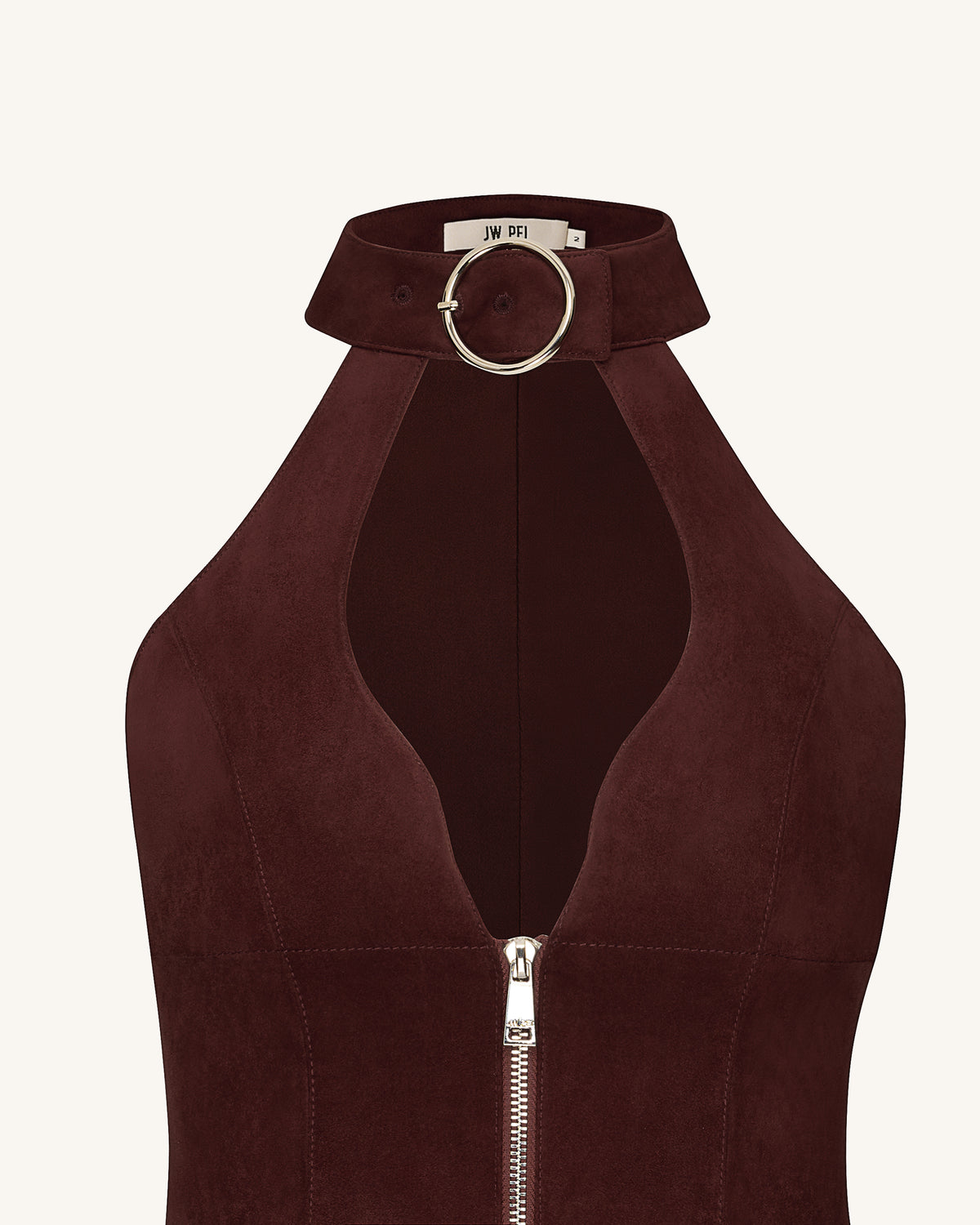Ruby Halter Neck Zipper Mini Dress - Coffee Red - view 5