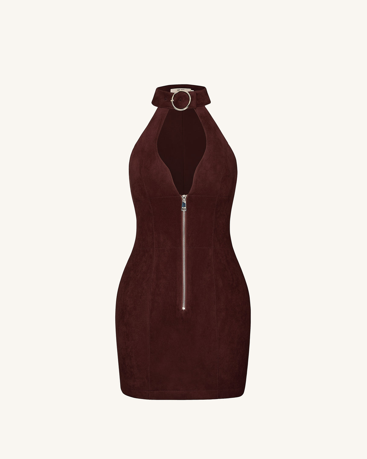 Ruby Halter Neck Zipper Mini Dress - Coffee Red - view 2