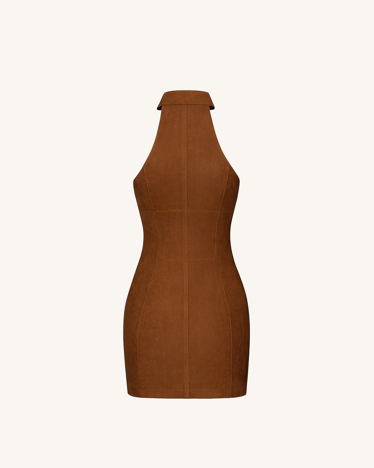 Ruby Halter Neck Zipper Mini Dress - Brown - view 5