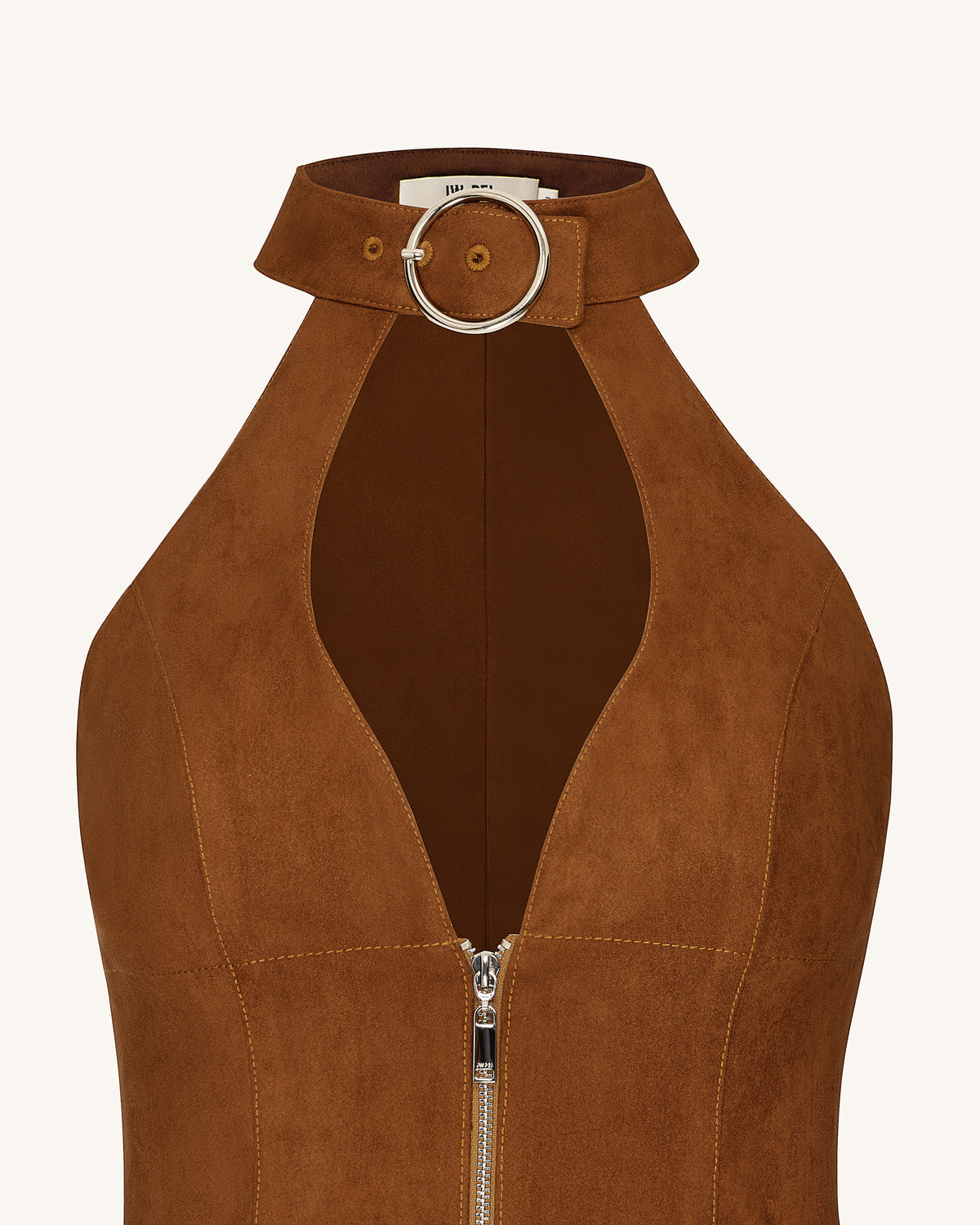Ruby Halter Neck Zipper Mini Dress - Brown - view 6