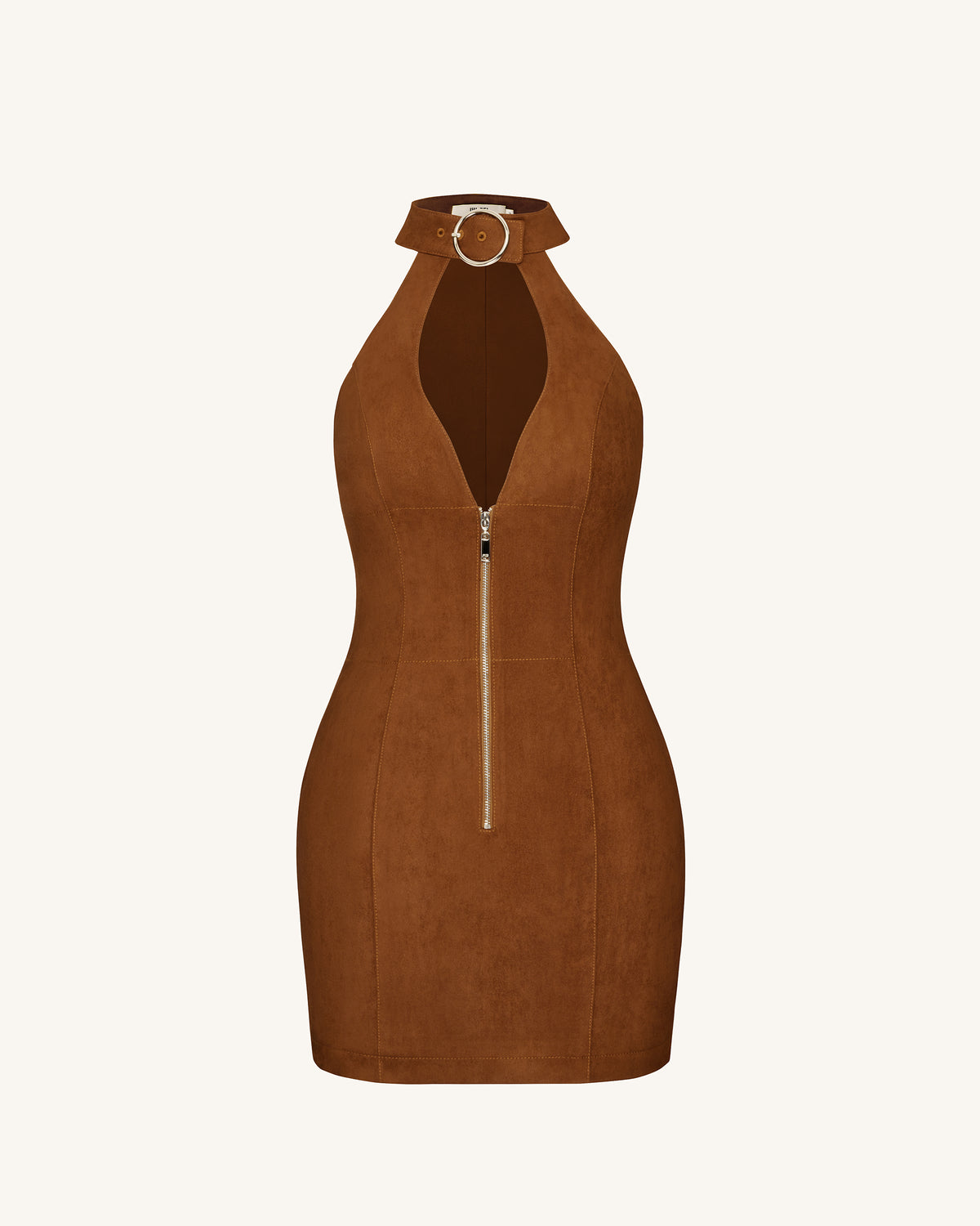 Ruby Halter Neck Zipper Mini Dress - Brown - view 3