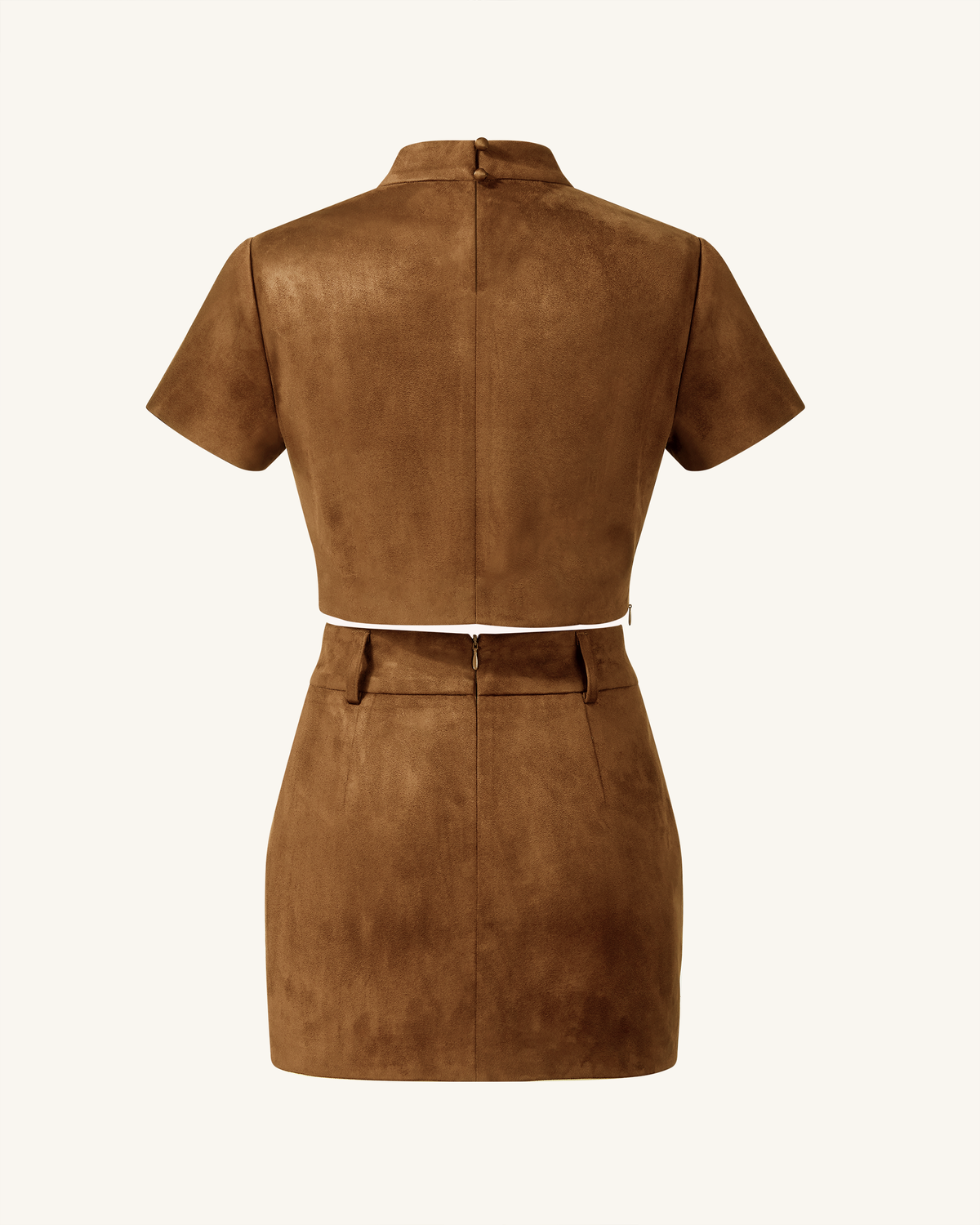 Grace Faux Suede Crop Top and Mini Skirt Set - Camel - view 4