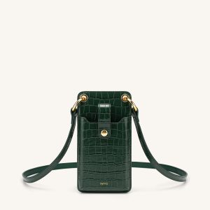 Quinn Phone Bag - Dark Green Croc