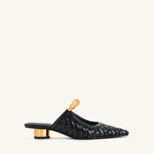 Helena Weave Pierced Mules - Black - view 1
