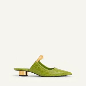 Helena Pierced Snakeskin Mules - Green - view 1