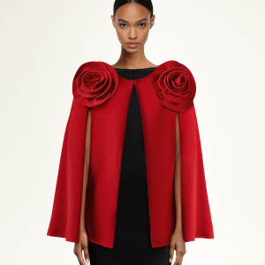 Clara Floral Applique Cape Coat - Red - view 1