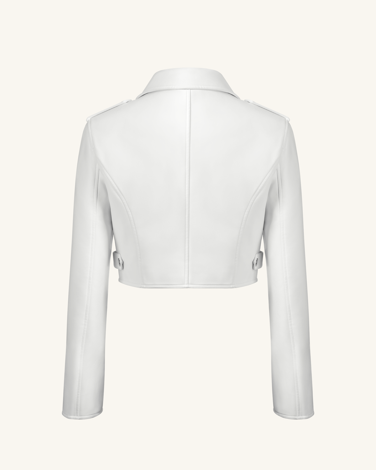 Sophie Cropped Leather Jacket - White & Red - view 5