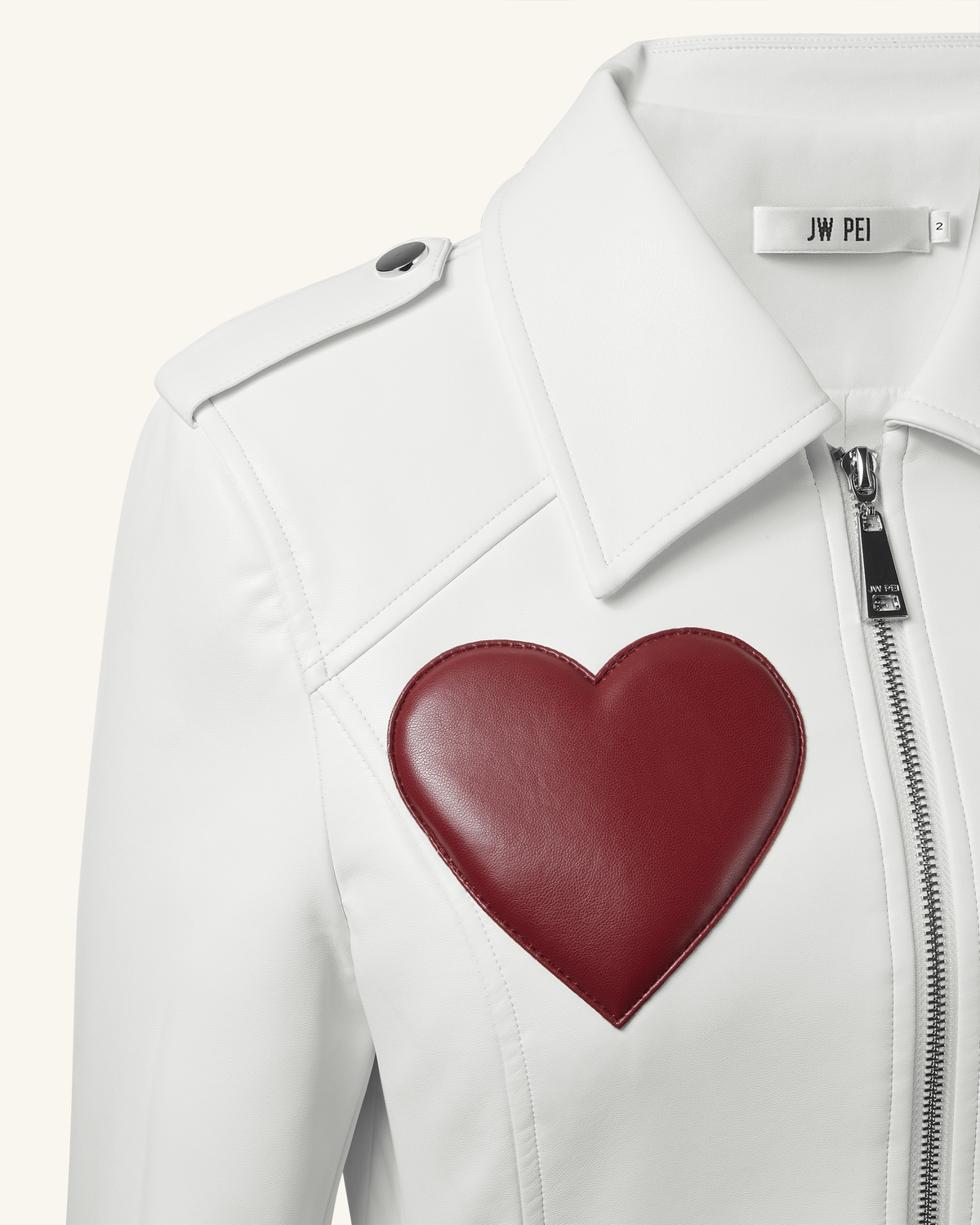 Sophie Cropped Leather Jacket - White & Red - view 6