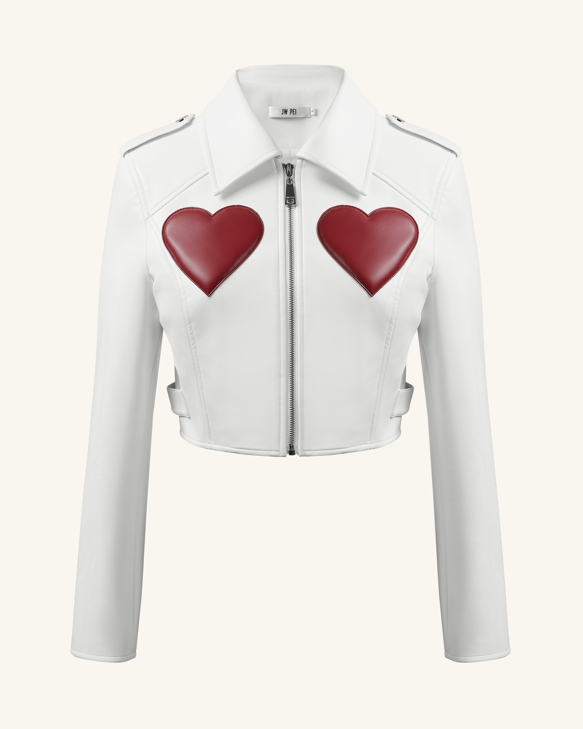Sophie Cropped Leather Jacket - White & Red - view 3