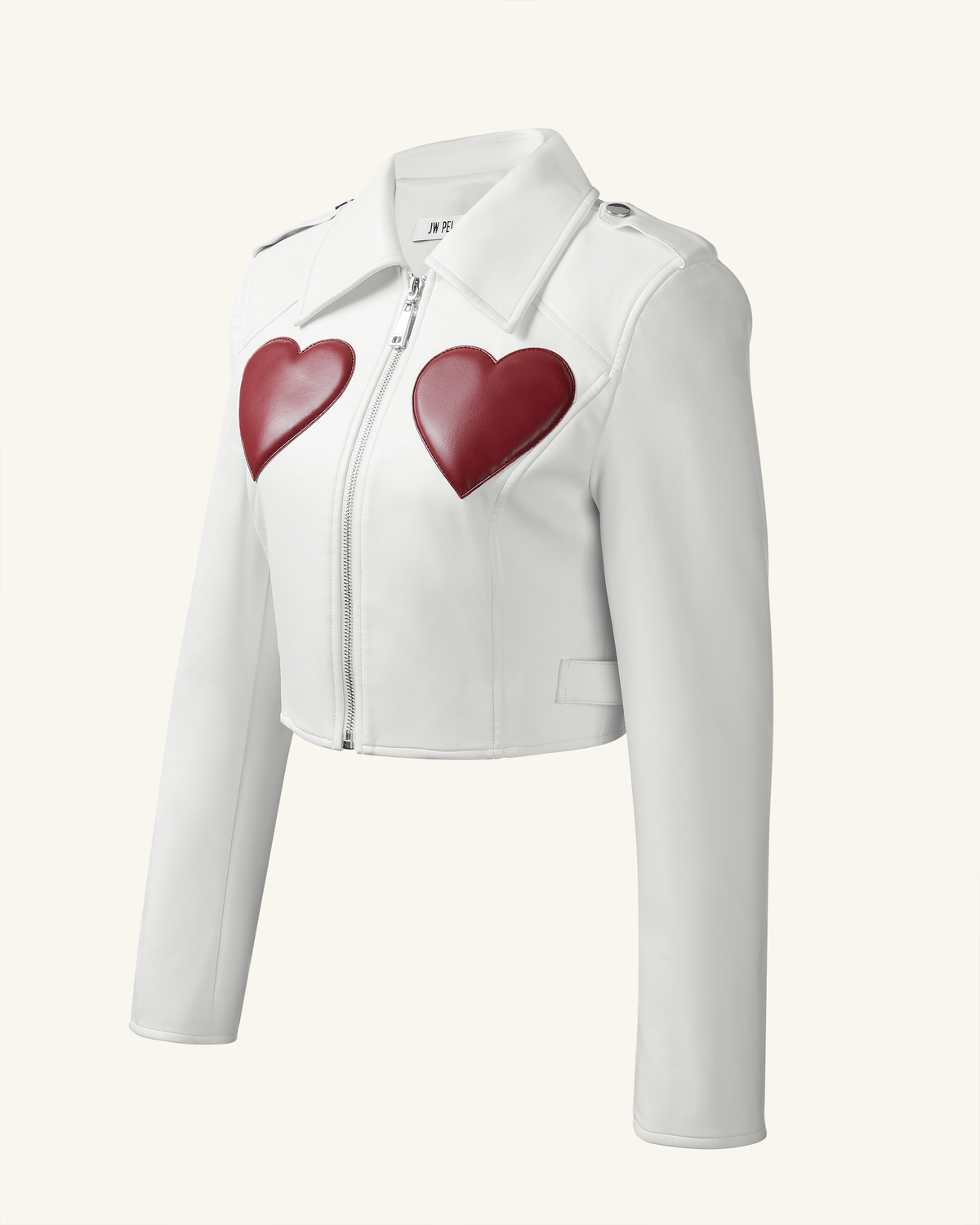 Sophie Cropped Leather Jacket - White & Red - view 4