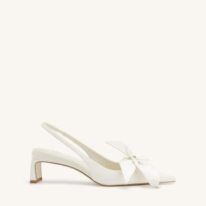 Queena Floral Appliques Slingback Pumps - Ivory White - view 1