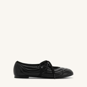 Erika Topstitching lace-up ballet Flats- Black - view 1