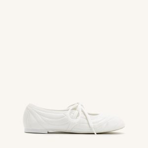 Erika Topstitching lace-up ballet Flats- White - view 1