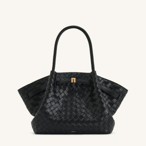 Hana Medium Weave Texture Tote Bag - Black - view 1
