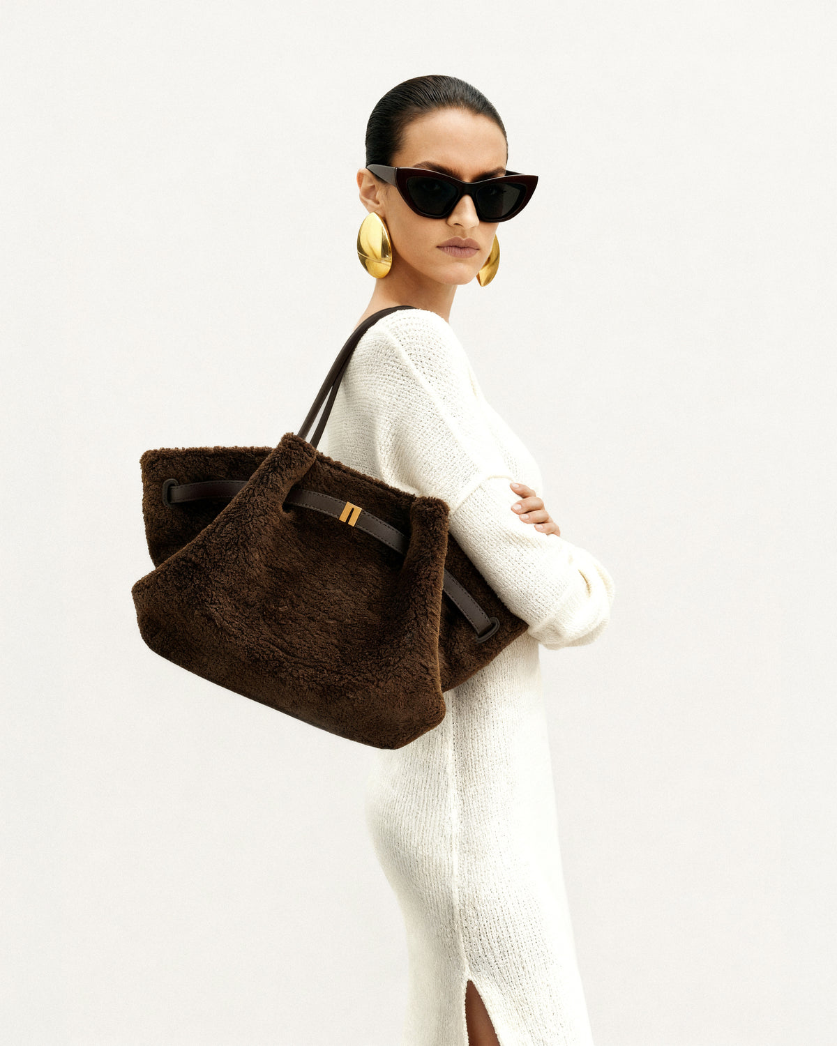 Hana Medium Faux Fur Tote Bag - Mocha Brown - view 2