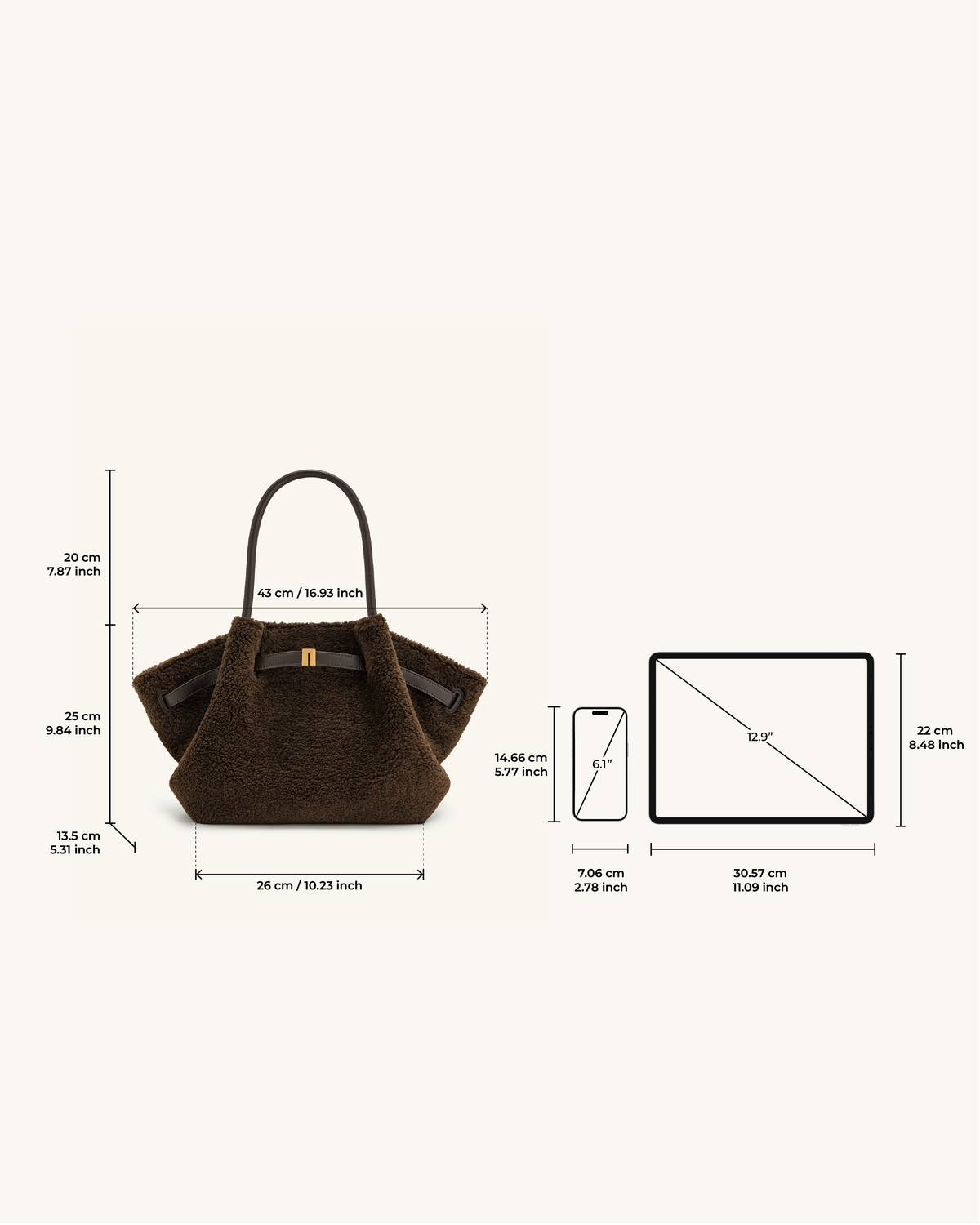 Hana Medium Faux Fur Tote Bag - Mocha Brown - view 7