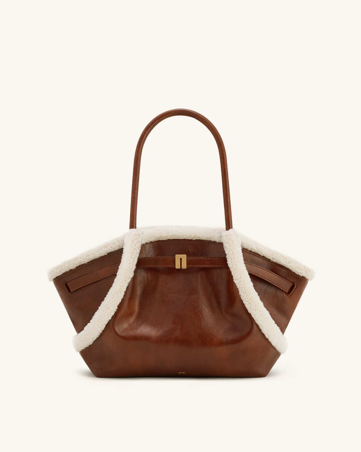 Hana Medium Faux Shearling Trim Tote Bag - Brown - view 1