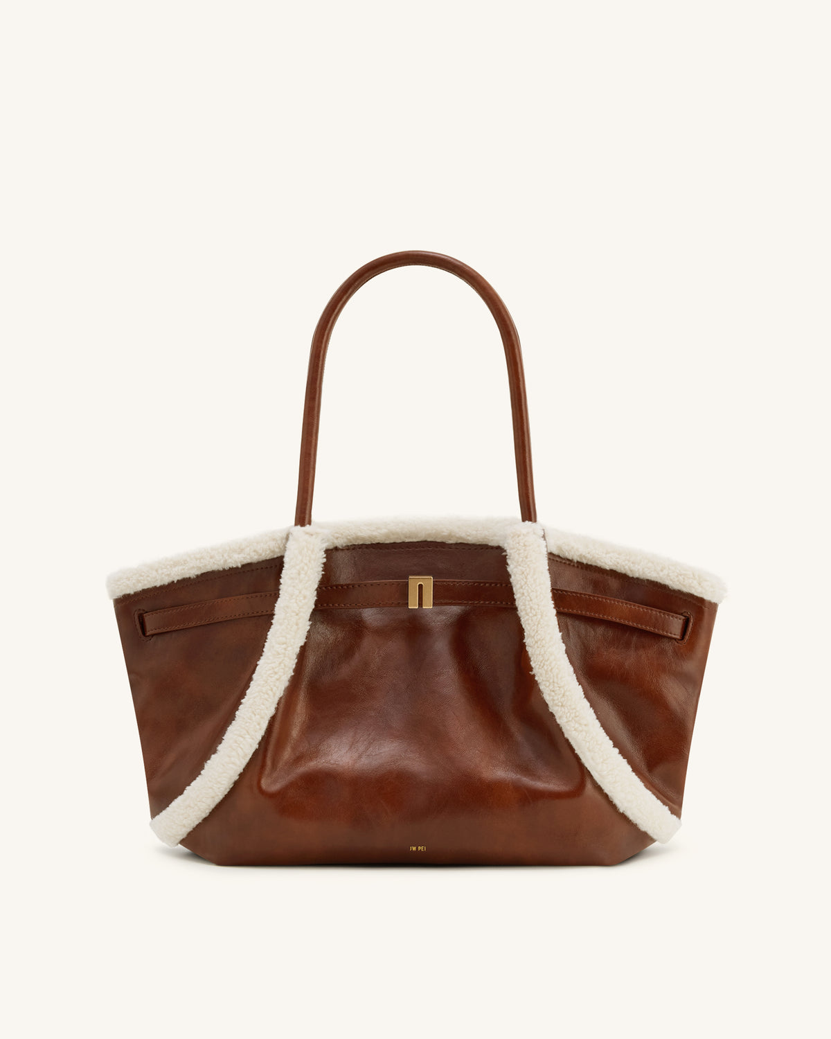 Hana Medium Faux Shearling Trim Tote Bag - Brown - view 2