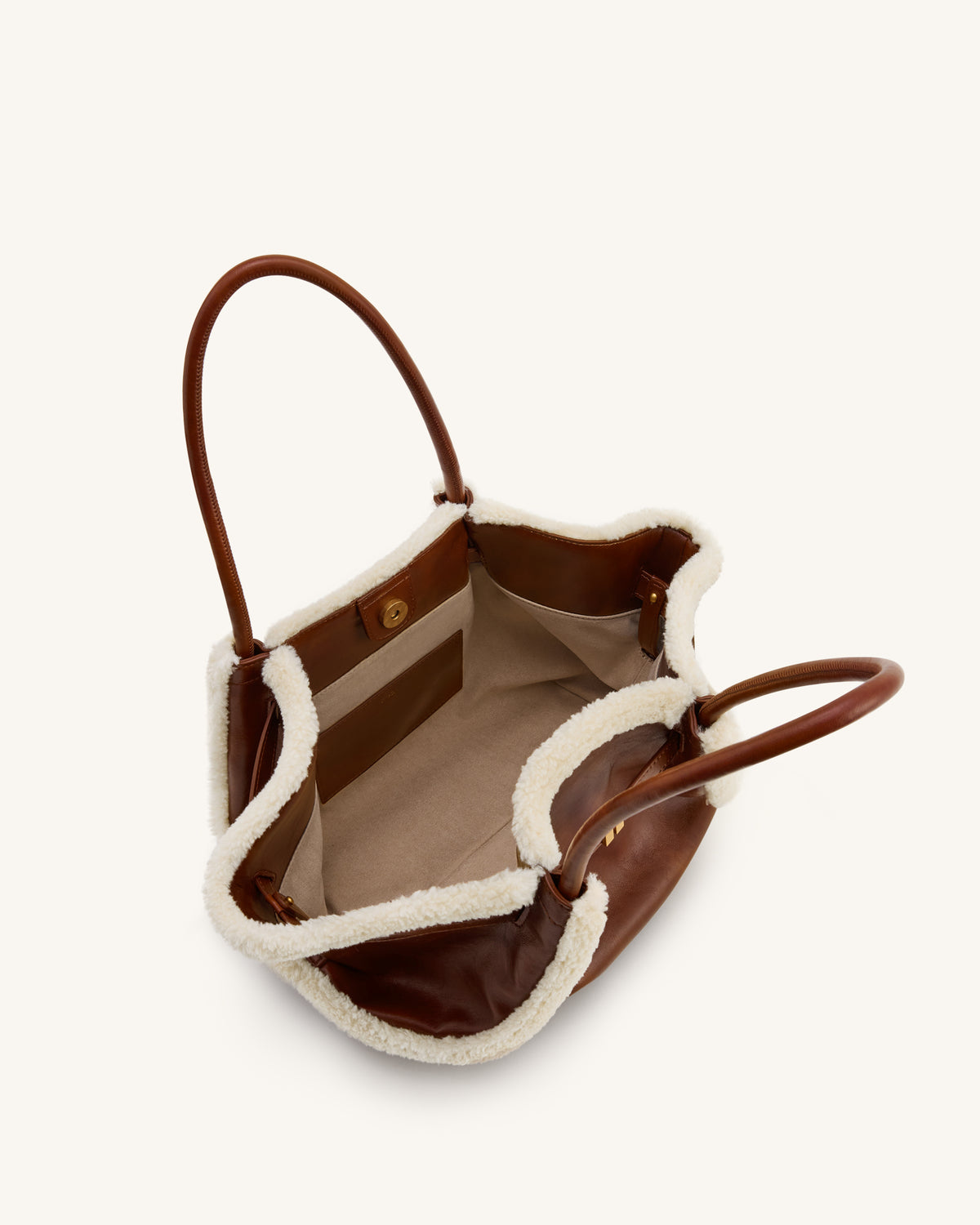 Hana Medium Faux Shearling Trim Tote Bag - Brown - view 5