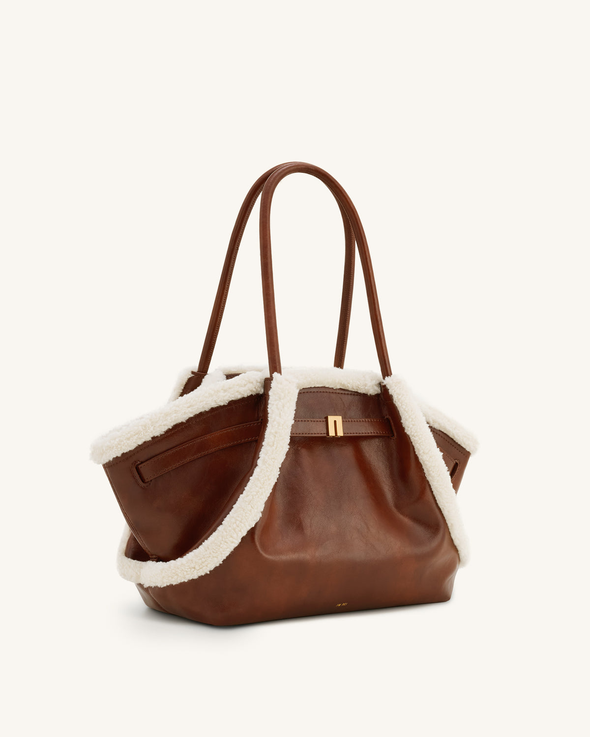 Hana Medium Faux Shearling Trim Tote Bag - Brown - view 3