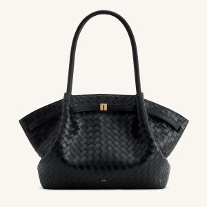 Hana Large Weave Texture Tote Bag - Black - view 1