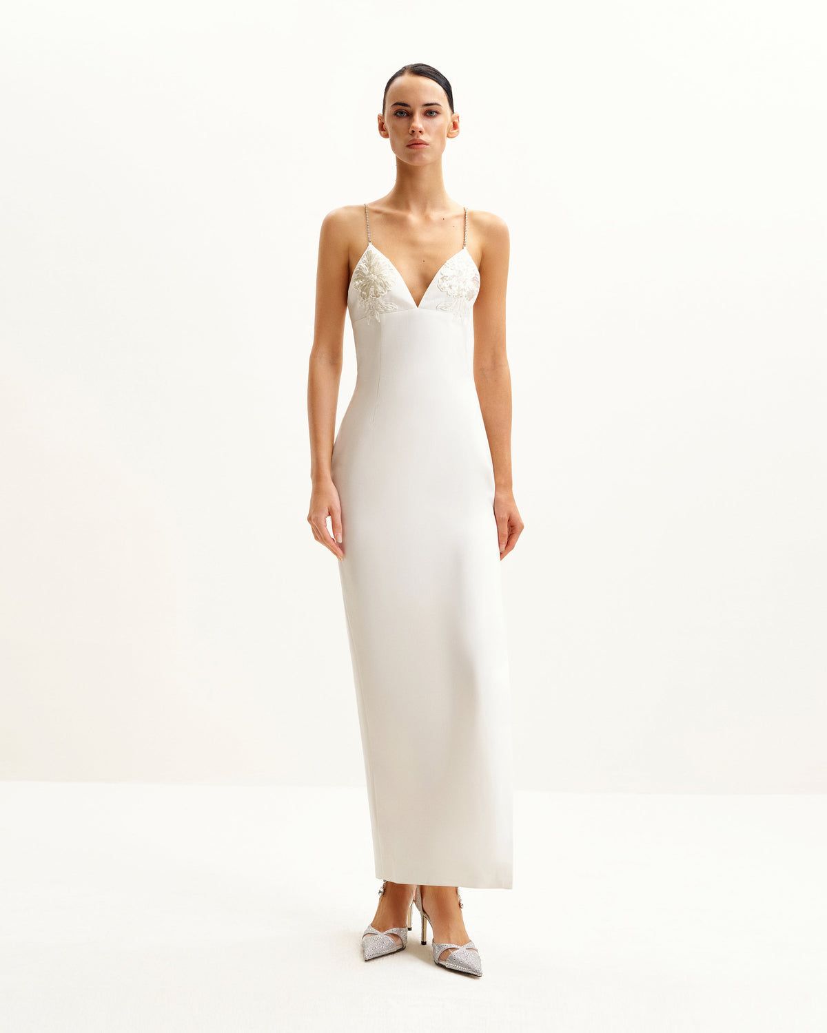 Ayliua Sweetheart-Neckline Rhinestones Embellished White Long Dress - White - view 1