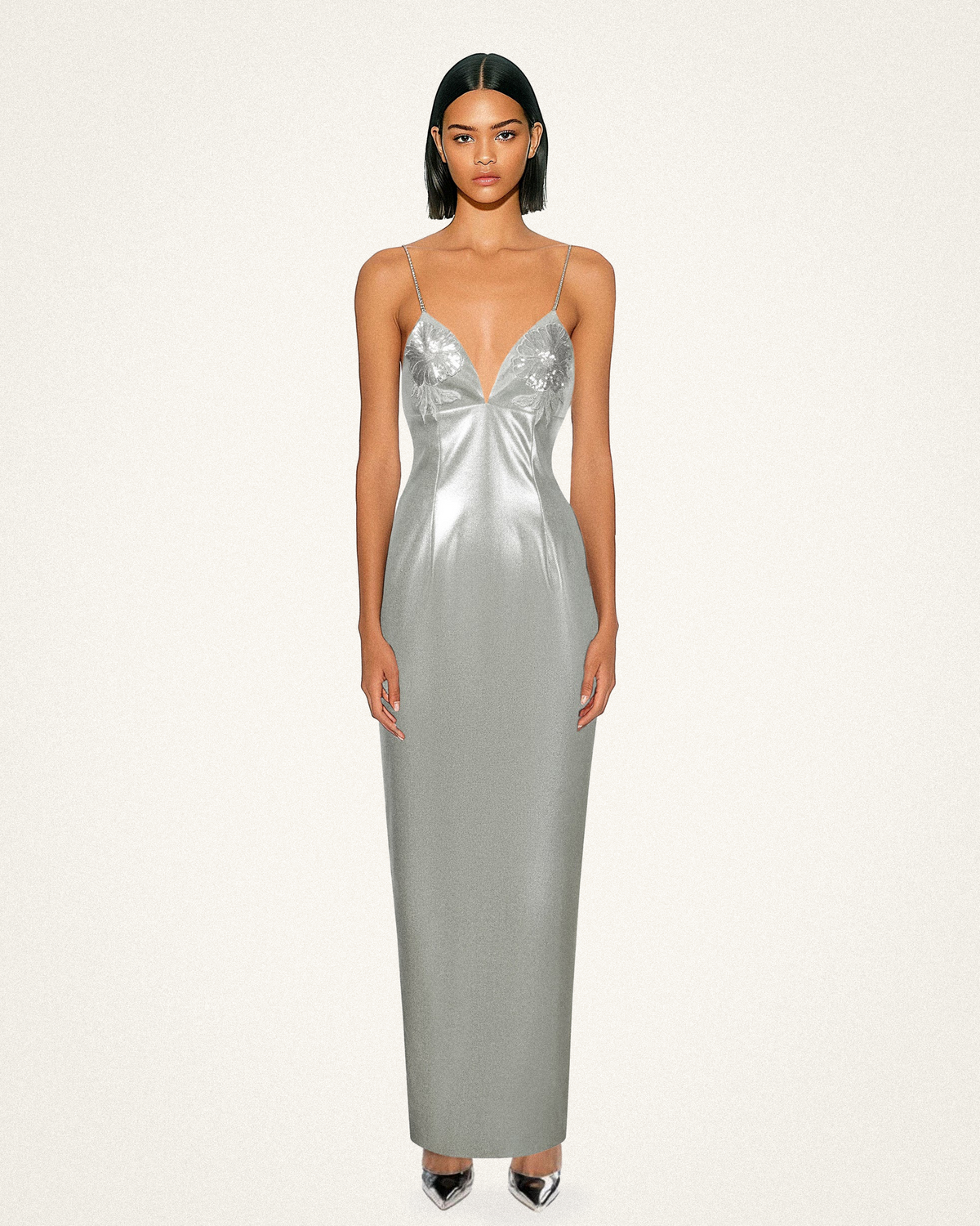 Ayliua Sweetheart-Neckline Rhinestones Embellished Silver Long Dress - Silver - view 3