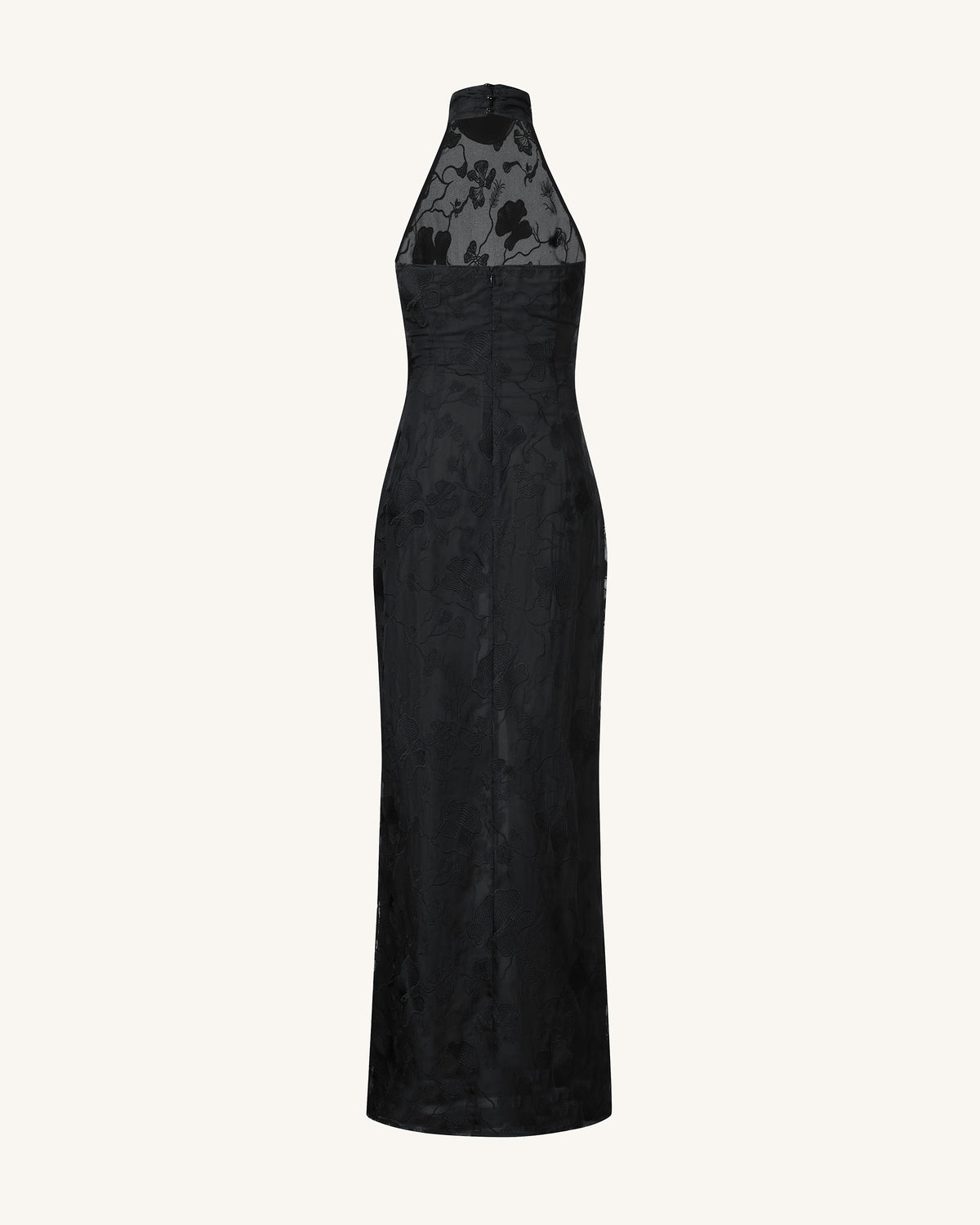 Uliana Black Floral Lace Halterneck Maxi Dress - Black - view 3