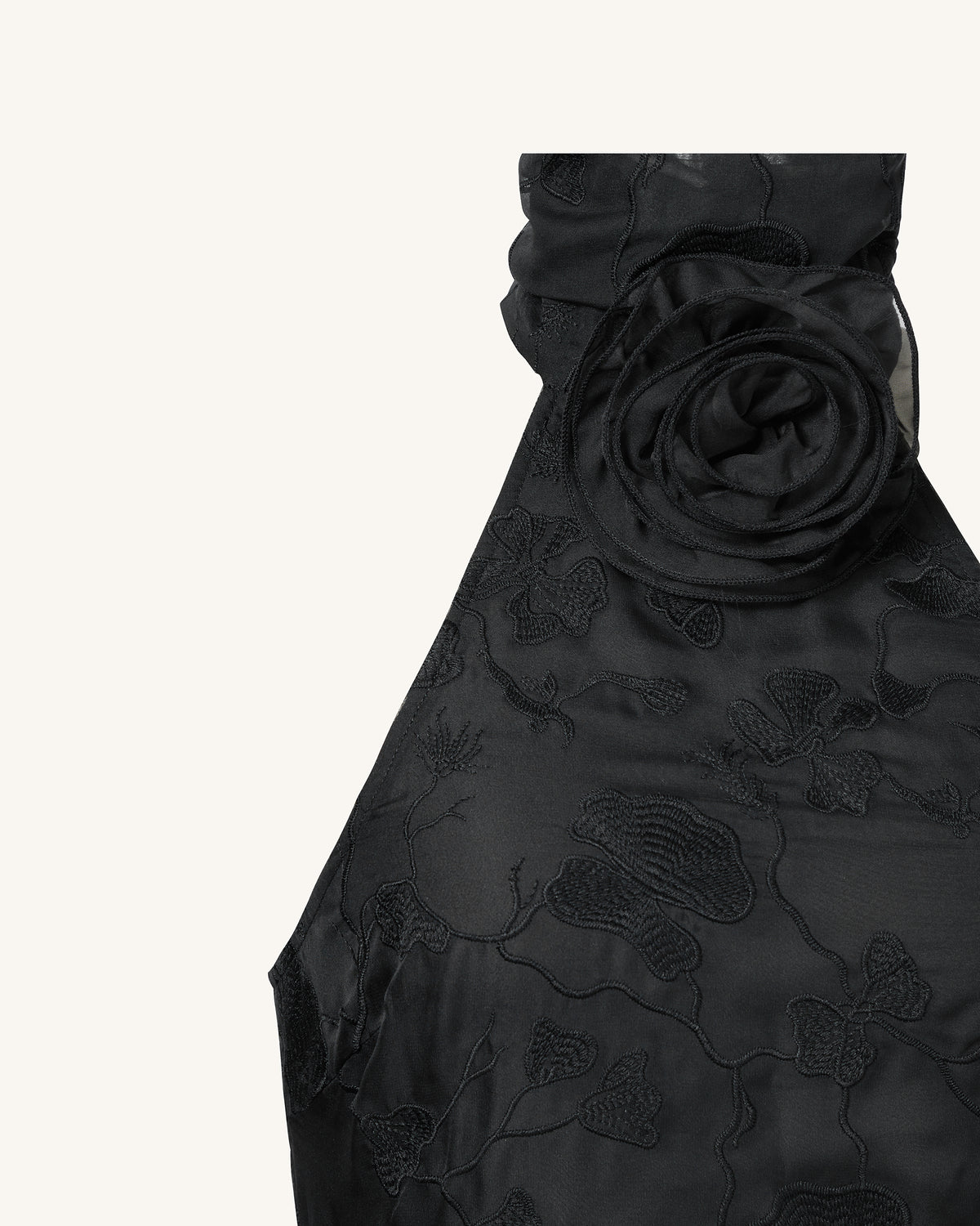 Uliana Black Floral Lace Halterneck Maxi Dress - Black - view 4