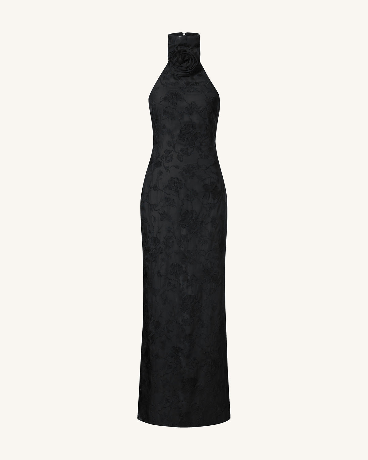Uliana Black Floral Lace Halterneck Maxi Dress - Black - view 2