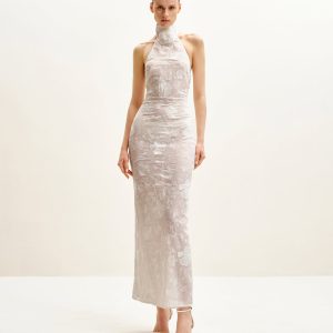 Uliana White Floral Lace Halterneck Maxi Dress - White - view 1