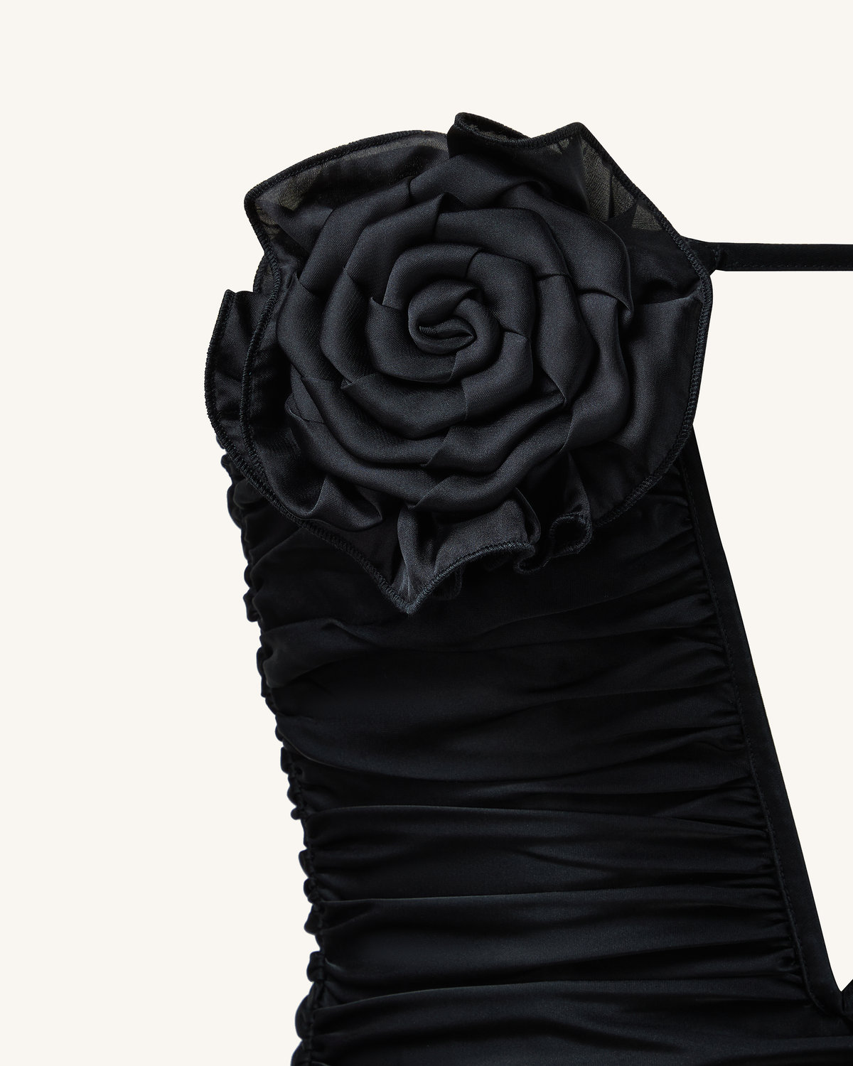 Bailee Black Floral Applique And Ruched Tube Mini Dress - Black - view 4