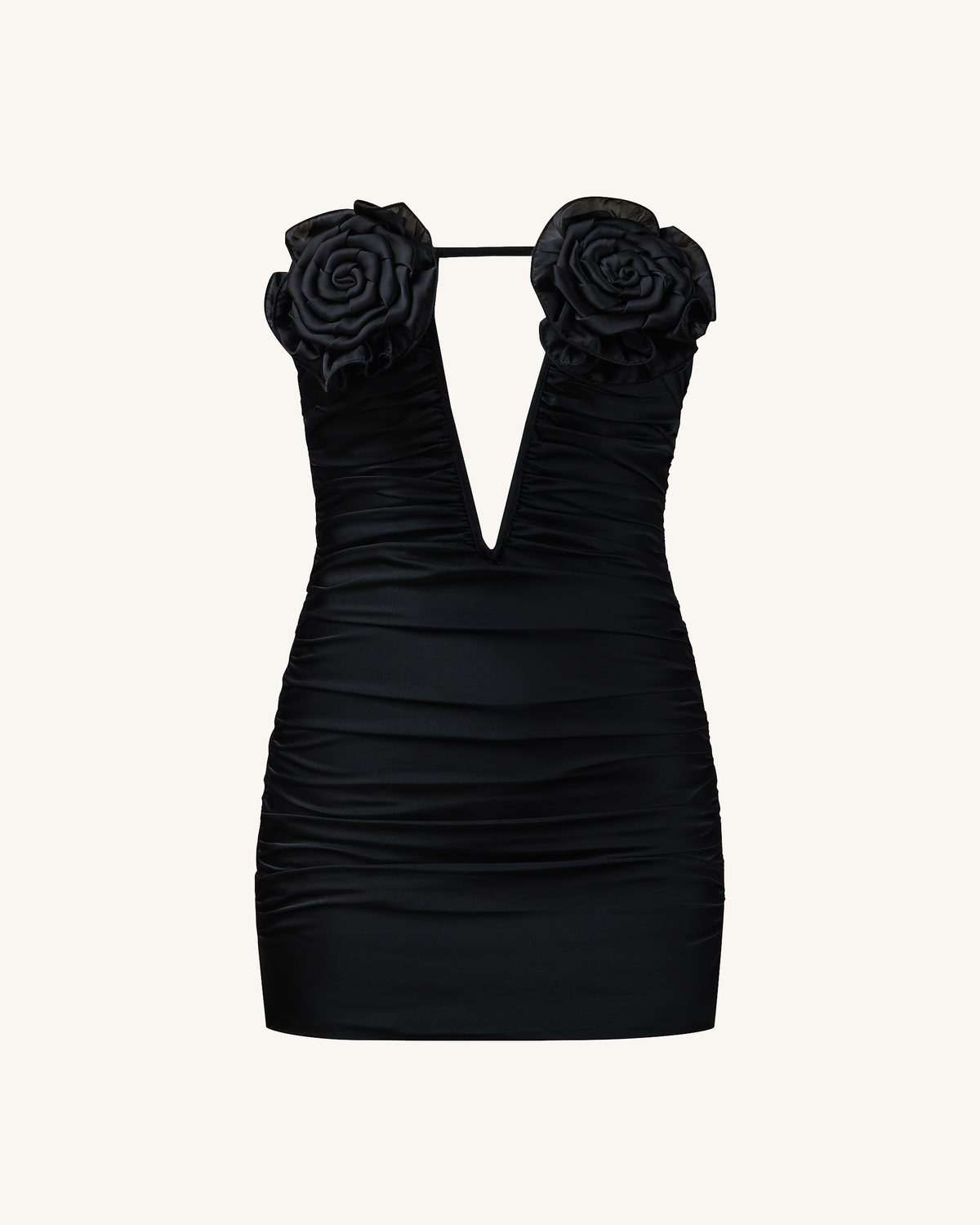 Bailee Black Floral Applique And Ruched Tube Mini Dress - Black - view 2