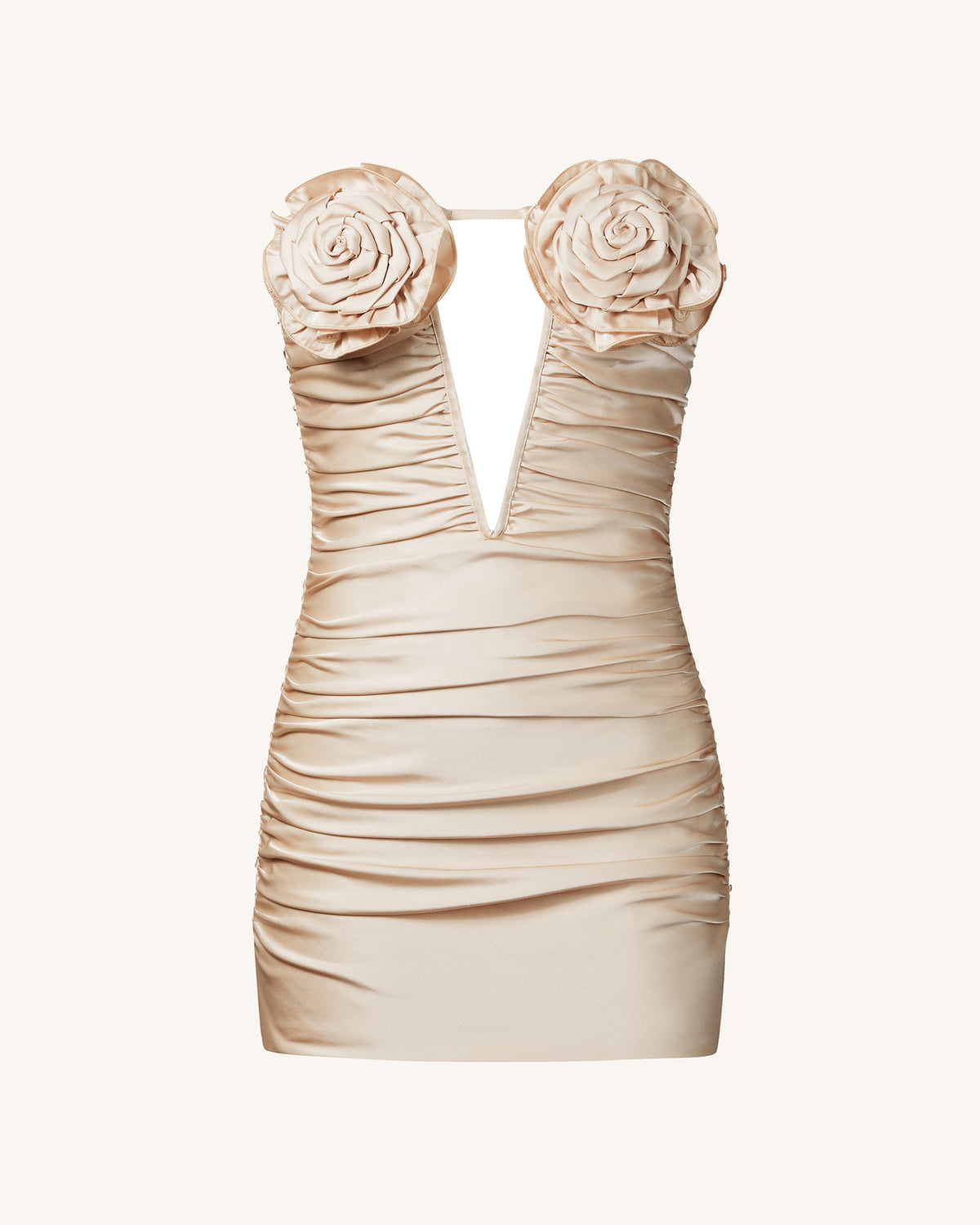 Bailee Apricot Floral Applique And Ruched Tube Mini Dress - Apricot - view 2